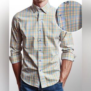Brand New | David Donahue Fusion Button Down Blue Orange Check Stretch | M 15.5